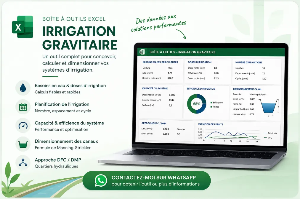 Boîte à outils Excel pour la conception des systèmes d’irrigation gravitaire.